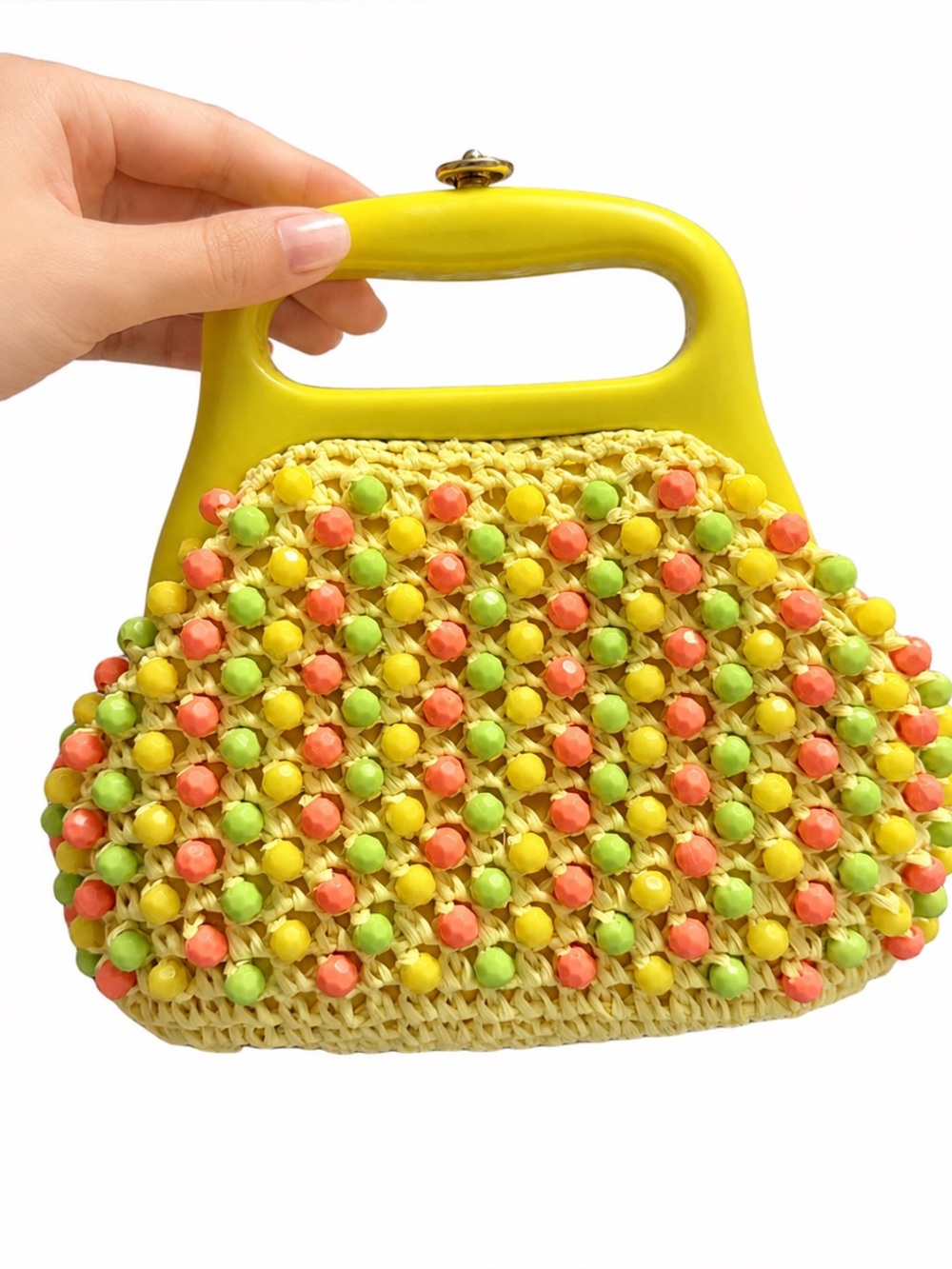 Vintage Yellow Multi Beaded Handbag - Bright Yellow Women's Bag